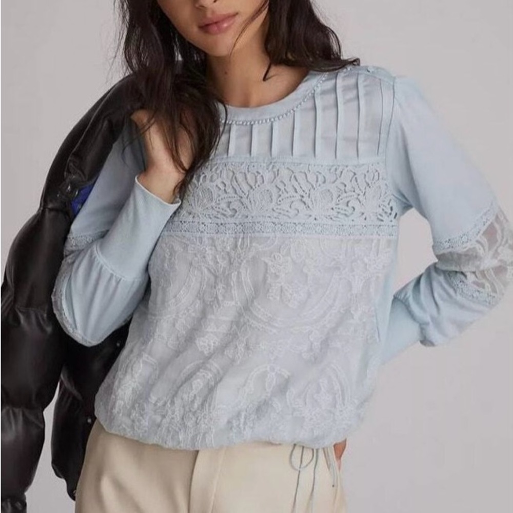 Anthropologie Light Blue Lace Blouse